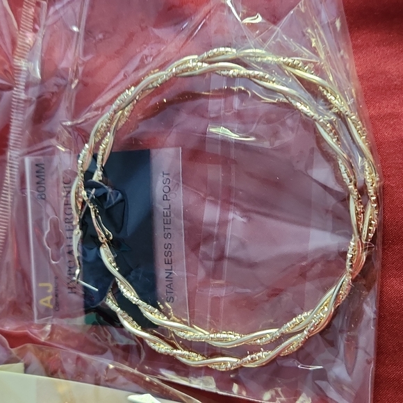 Stainless Steel Post Hoop Earrings - 2 large set, 5 - 6 sets of smaller hoops - Picture 3 of 4